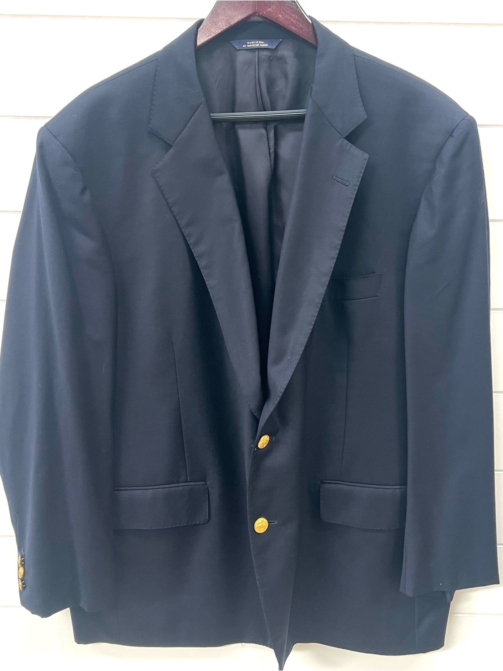 Brooks Brothers Navy Wool Blazer 46 Made USA Gold Button Preppy